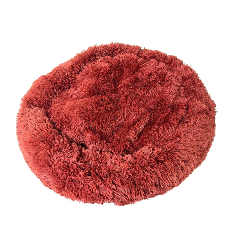 Nicole Miller New York Pet Donut Dog Bed Plush Calming Cuddle Bed Medium Red